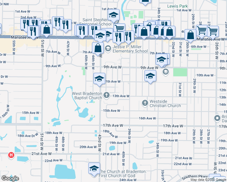 map of restaurants, bars, coffee shops, grocery stores, and more near 4110 12th Avenue Drive West in Bradenton