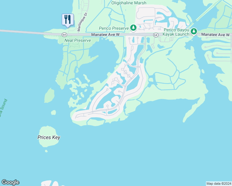 map of restaurants, bars, coffee shops, grocery stores, and more near 1010 Pelican Court in Bradenton
