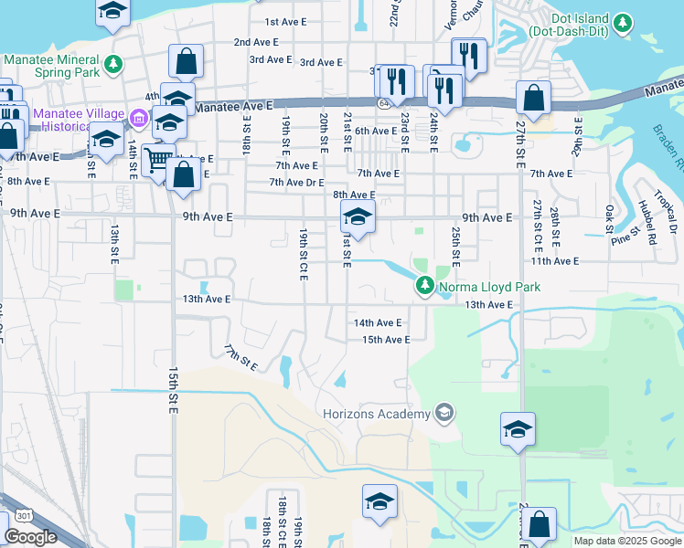 map of restaurants, bars, coffee shops, grocery stores, and more near 1108 21st Street East in Bradenton