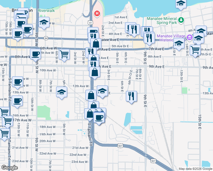 map of restaurants, bars, coffee shops, grocery stores, and more near 1119 2nd Street East in Bradenton