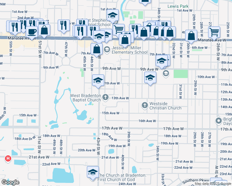 map of restaurants, bars, coffee shops, grocery stores, and more near 4110 12th Avenue Drive West in Bradenton