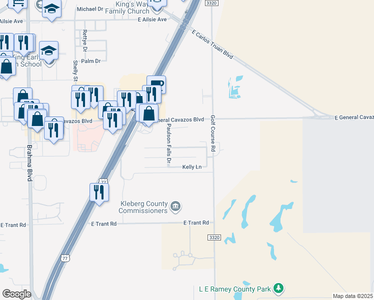 map of restaurants, bars, coffee shops, grocery stores, and more near 2102 Brook Lane in Kingsville