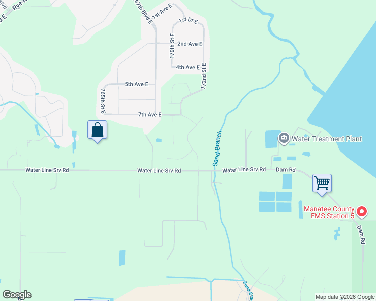map of restaurants, bars, coffee shops, grocery stores, and more near 16935 Water Line Srv Road in Bradenton