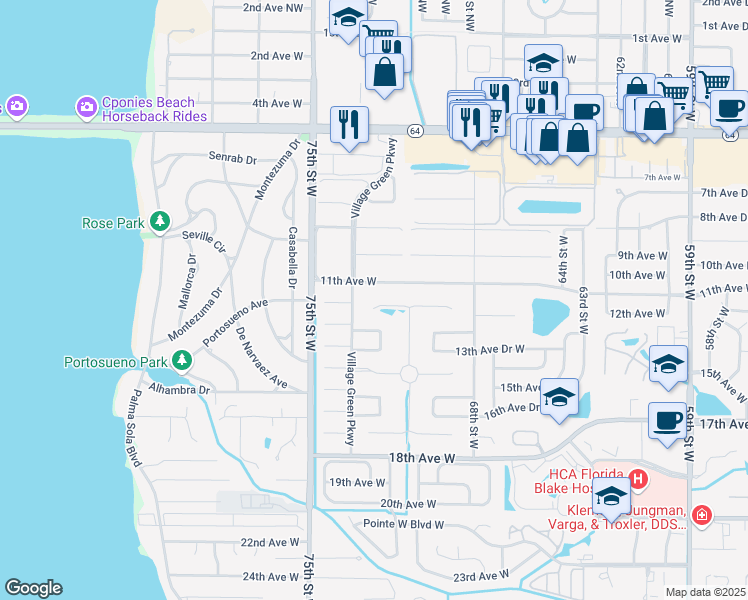 map of restaurants, bars, coffee shops, grocery stores, and more near 7208 Playa Bella Drive in Bradenton