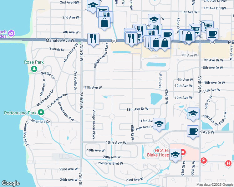 map of restaurants, bars, coffee shops, grocery stores, and more near 7006 Playa Bella Drive in Bradenton