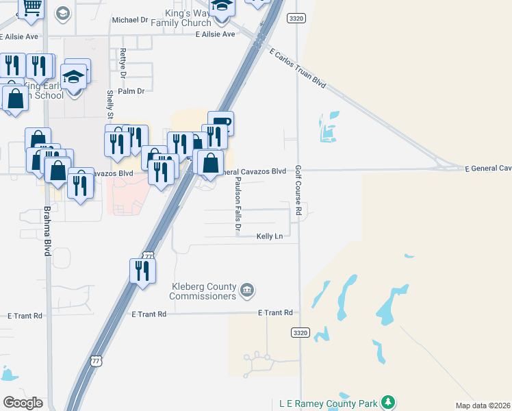 map of restaurants, bars, coffee shops, grocery stores, and more near 2102 Brook Lane in Kingsville