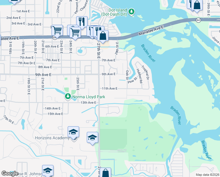 map of restaurants, bars, coffee shops, grocery stores, and more near 1613 28th Street East in Bradenton