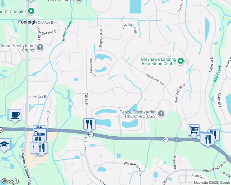map of restaurants, bars, coffee shops, grocery stores, and more near 12019 Goldenrod Avenue in Bradenton