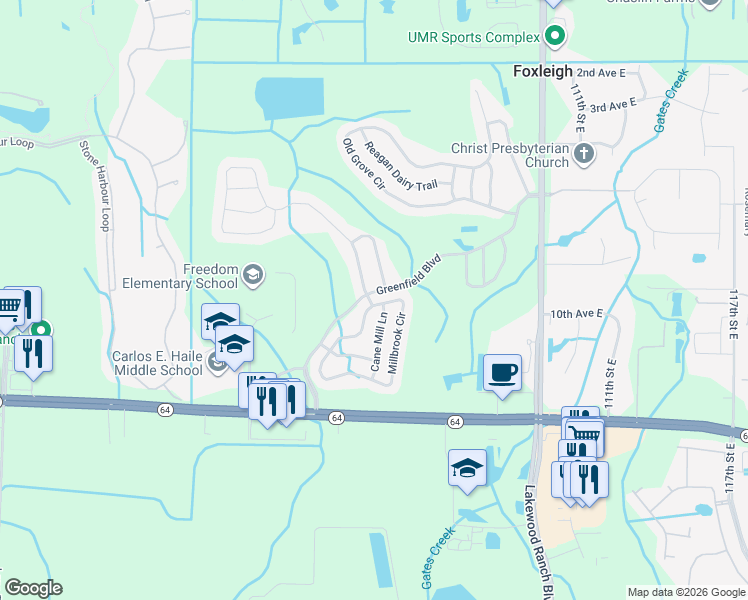 map of restaurants, bars, coffee shops, grocery stores, and more near 774 Planters Manor Way in Bradenton
