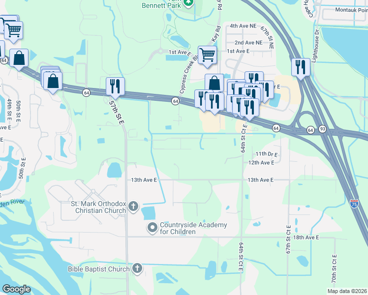 map of restaurants, bars, coffee shops, grocery stores, and more near 6021 Amberly Drive in Bradenton