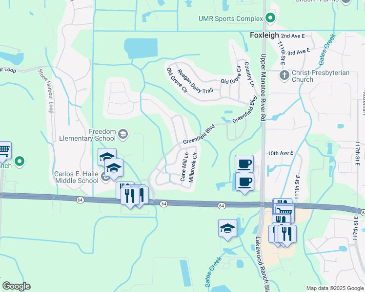 map of restaurants, bars, coffee shops, grocery stores, and more near 774 Planters Manor Way in Bradenton