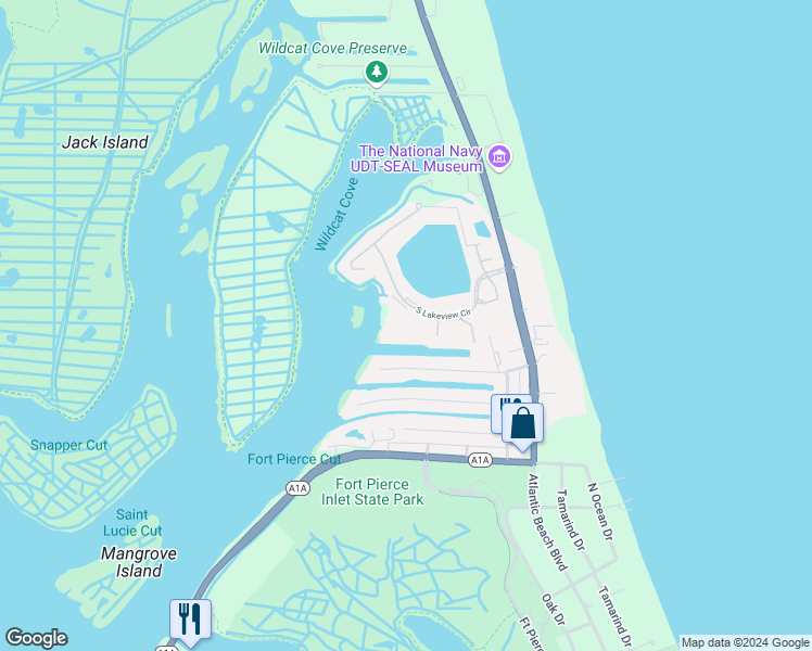 map of restaurants, bars, coffee shops, grocery stores, and more near 3110 Ocelot Way in Fort Pierce