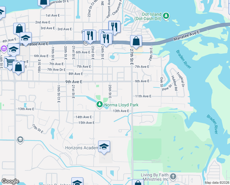 map of restaurants, bars, coffee shops, grocery stores, and more near 2514 10th Avenue Drive East in Bradenton