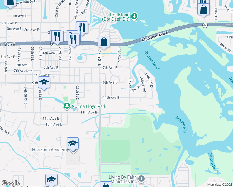 map of restaurants, bars, coffee shops, grocery stores, and more near 917 28th Street East in Bradenton