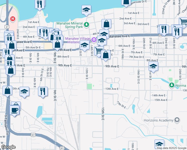 map of restaurants, bars, coffee shops, grocery stores, and more near 1007 14th Street East in Bradenton