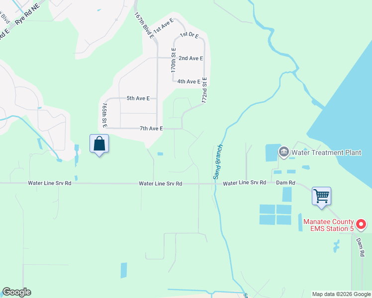 map of restaurants, bars, coffee shops, grocery stores, and more near 17145 Water Line Srv Road in Bradenton