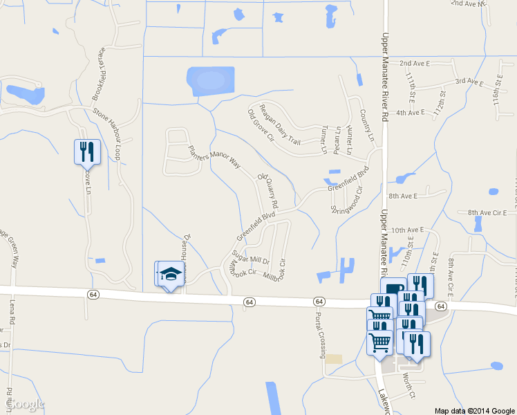 map of restaurants, bars, coffee shops, grocery stores, and more near 774 Planters Manor Way in Bradenton