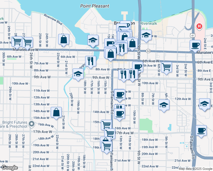 map of restaurants, bars, coffee shops, grocery stores, and more near 1503 10th Avenue West in Bradenton