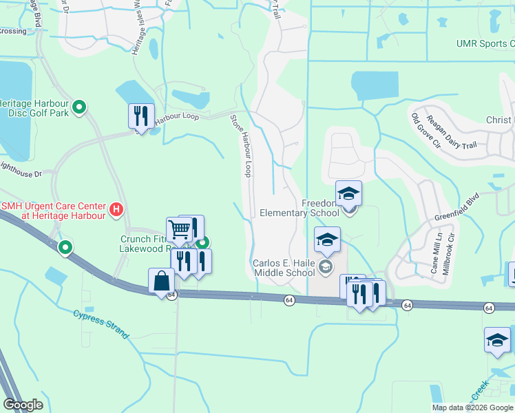 map of restaurants, bars, coffee shops, grocery stores, and more near 1011 Fairwaycove Lane in Bradenton