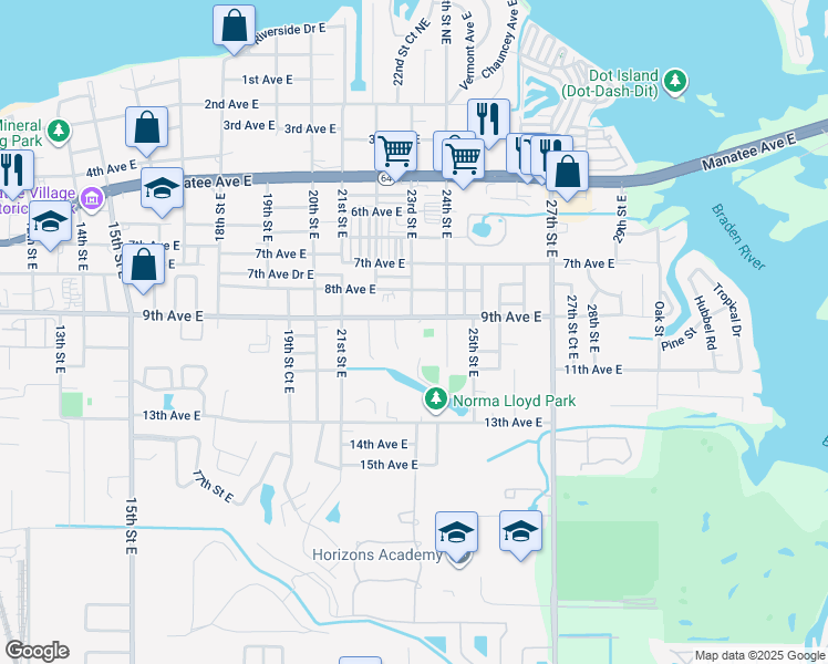 map of restaurants, bars, coffee shops, grocery stores, and more near 921 22nd Street East in Bradenton