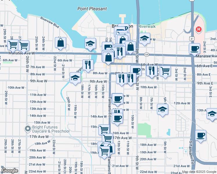 map of restaurants, bars, coffee shops, grocery stores, and more near 1015 Tamiami Trail in Bradenton