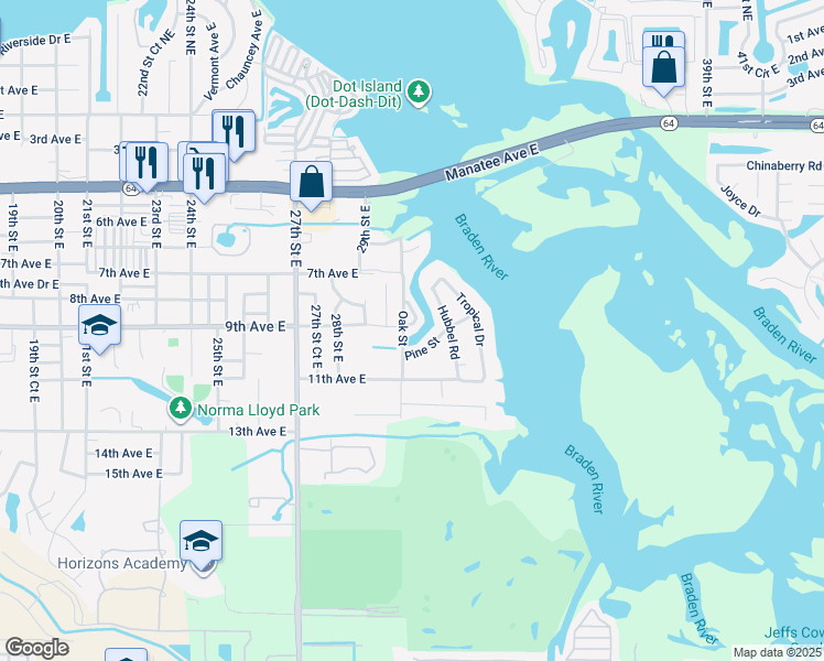 map of restaurants, bars, coffee shops, grocery stores, and more near 805 30th Court East in Bradenton
