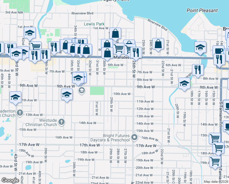 map of restaurants, bars, coffee shops, grocery stores, and more near in Bradenton