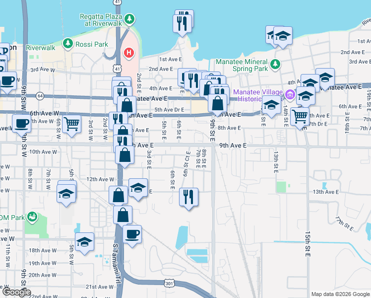 map of restaurants, bars, coffee shops, grocery stores, and more near 906 6th Street Court East in Bradenton
