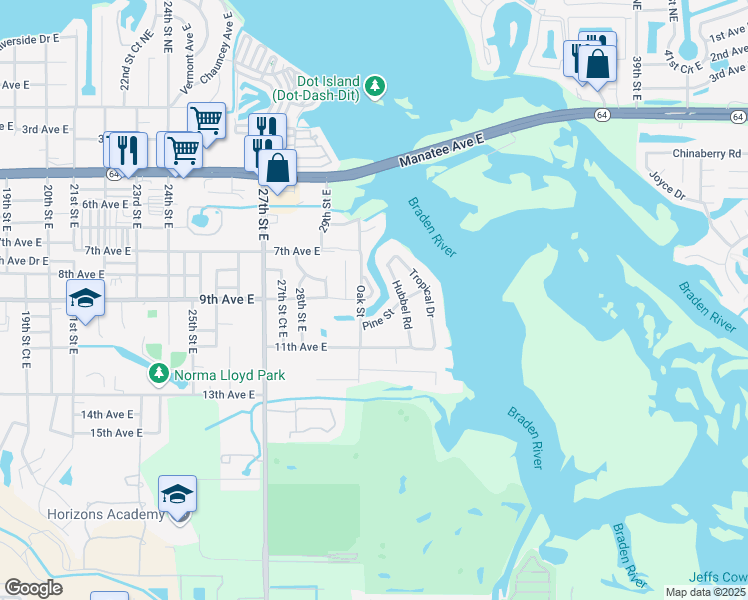 map of restaurants, bars, coffee shops, grocery stores, and more near 805 30th Court East in Bradenton
