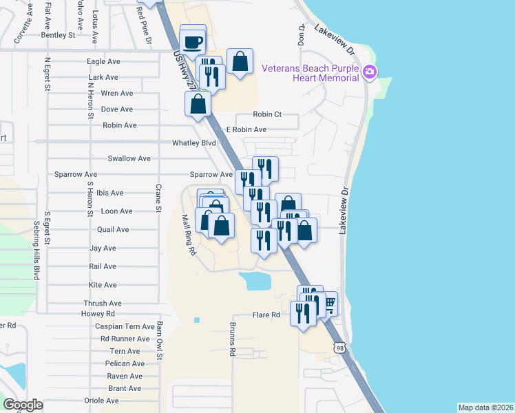 map of restaurants, bars, coffee shops, grocery stores, and more near 839 US Highway 27 North in Sebring