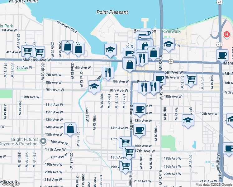 map of restaurants, bars, coffee shops, grocery stores, and more near 1619 Ballard Park Drive in Bradenton
