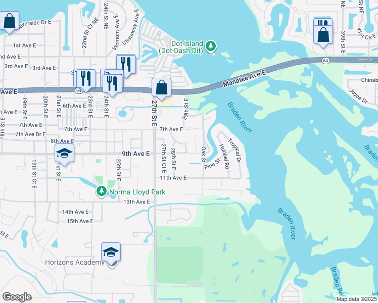 map of restaurants, bars, coffee shops, grocery stores, and more near 818 29th Street Court East in Bradenton