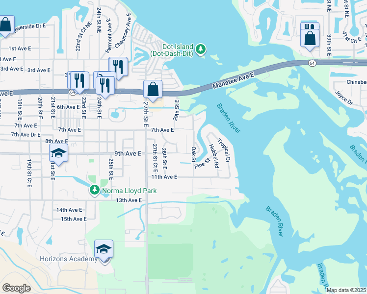map of restaurants, bars, coffee shops, grocery stores, and more near 818 29th Street Court East in Bradenton