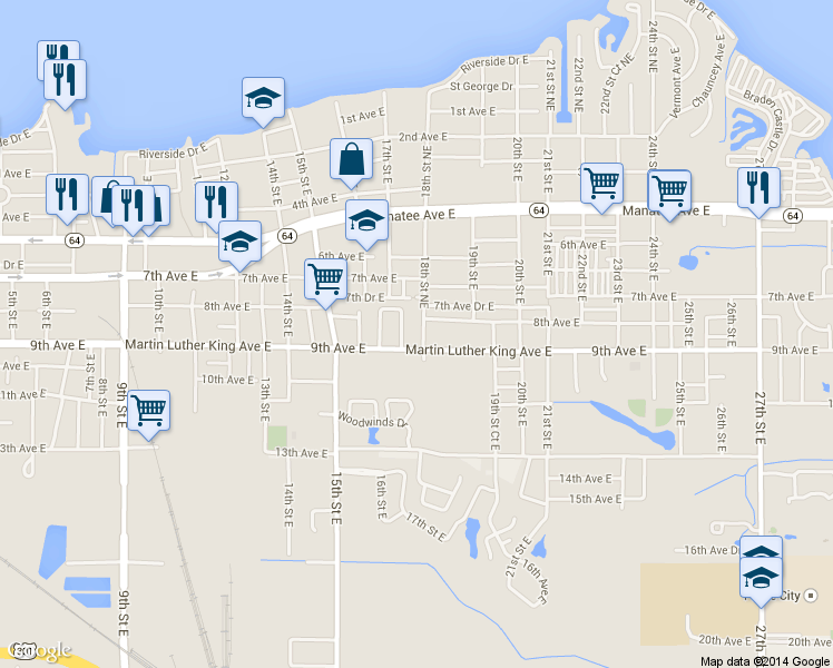 map of restaurants, bars, coffee shops, grocery stores, and more near 814 18th Street East in Bradenton