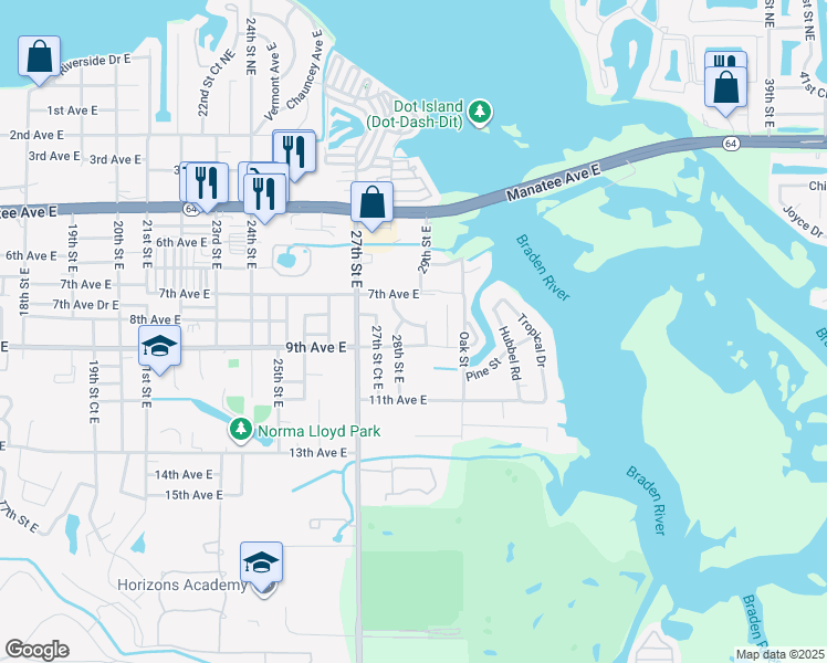 map of restaurants, bars, coffee shops, grocery stores, and more near 809 28th Street East in Bradenton