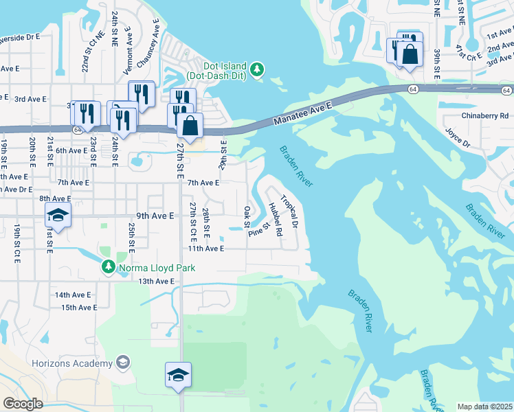 map of restaurants, bars, coffee shops, grocery stores, and more near 805 30th Court East in Bradenton