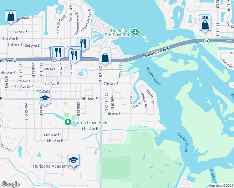 map of restaurants, bars, coffee shops, grocery stores, and more near 809 28th Street East in Bradenton