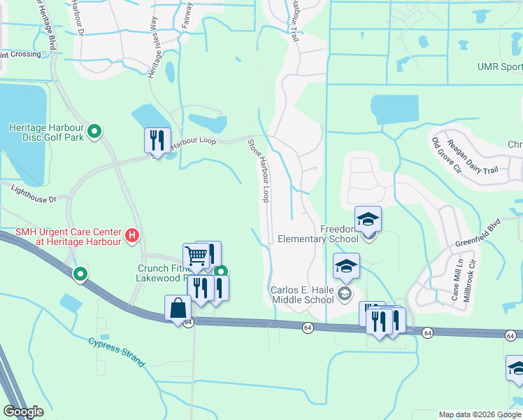 map of restaurants, bars, coffee shops, grocery stores, and more near 915 Fairwaycove Lane in Bradenton