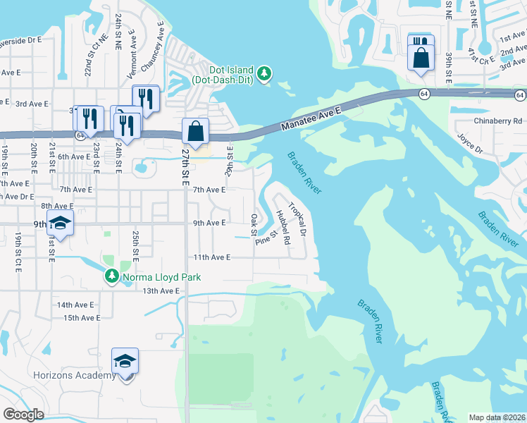 map of restaurants, bars, coffee shops, grocery stores, and more near 805 30th Court East in Bradenton