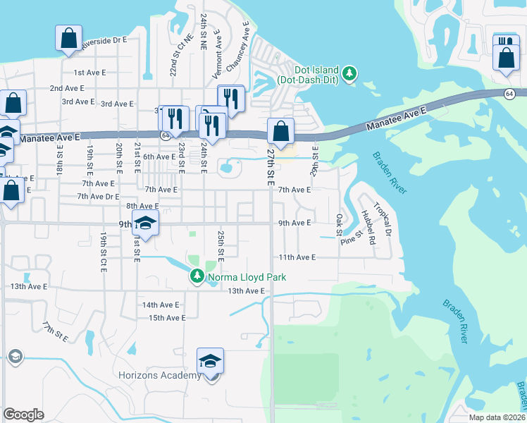 map of restaurants, bars, coffee shops, grocery stores, and more near 812 26th Street East in Bradenton