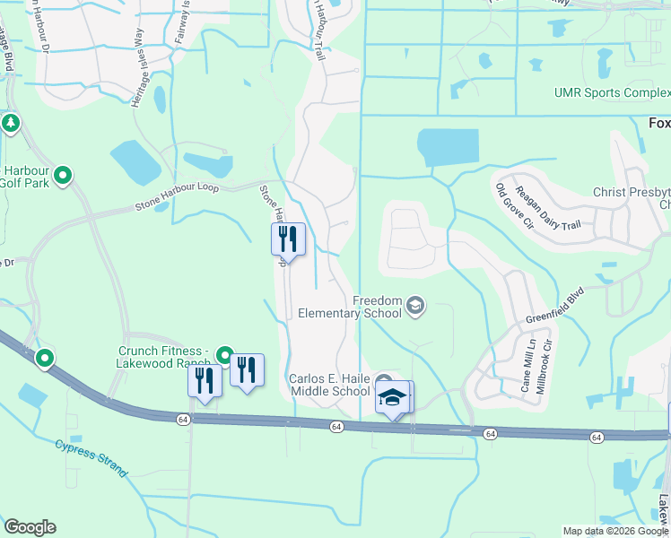 map of restaurants, bars, coffee shops, grocery stores, and more near 9005 Heritage Inlet PIace in Bradenton