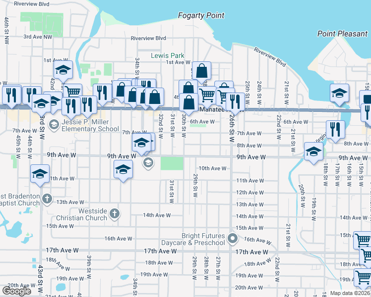 map of restaurants, bars, coffee shops, grocery stores, and more near in Bradenton