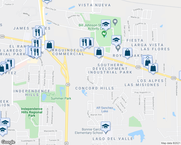 map of restaurants, bars, coffee shops, grocery stores, and more near 508 Musket Drive in Laredo