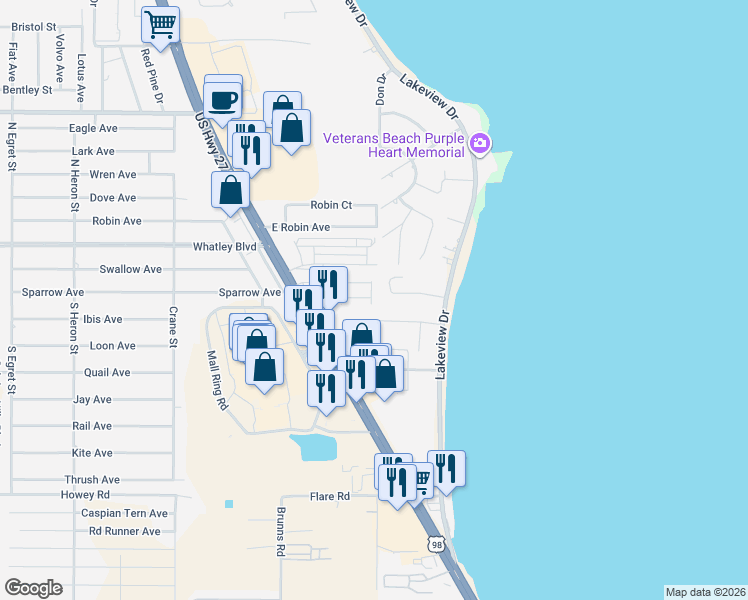 map of restaurants, bars, coffee shops, grocery stores, and more near 1422-1498 Chloe Terrace in Sebring