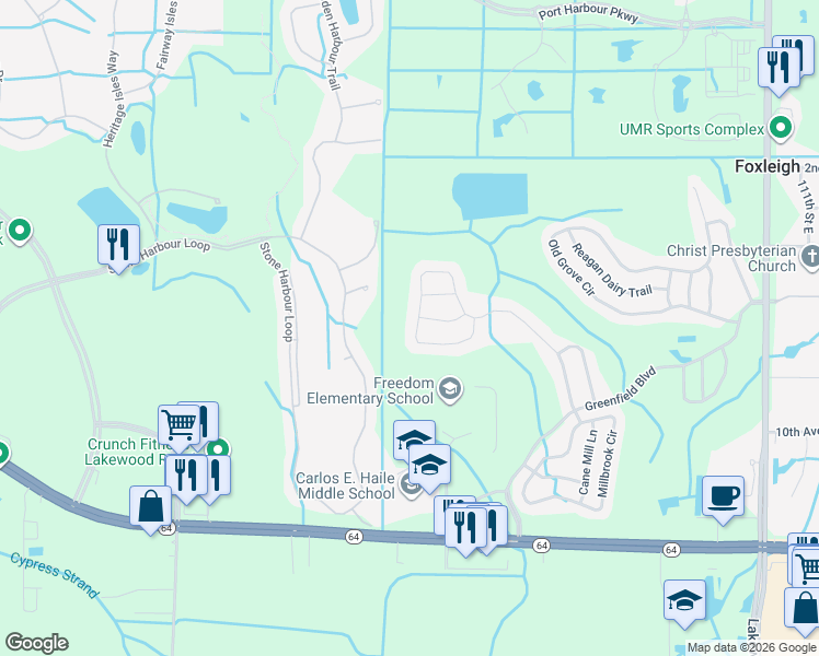 map of restaurants, bars, coffee shops, grocery stores, and more near 578 Planters Manor Way in Bradenton