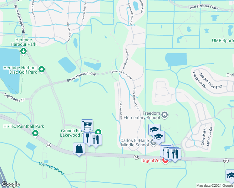 map of restaurants, bars, coffee shops, grocery stores, and more near 9103 Stone Harbour Loop in Bradenton