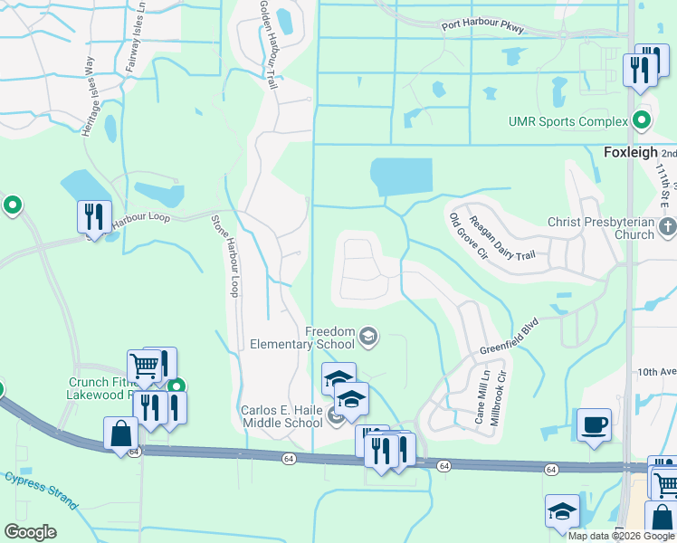 map of restaurants, bars, coffee shops, grocery stores, and more near 578 Planters Manor Way in Bradenton