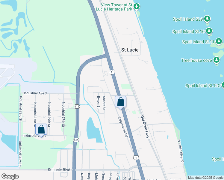 map of restaurants, bars, coffee shops, grocery stores, and more near 3422 Ridgehaven Road in Fort Pierce