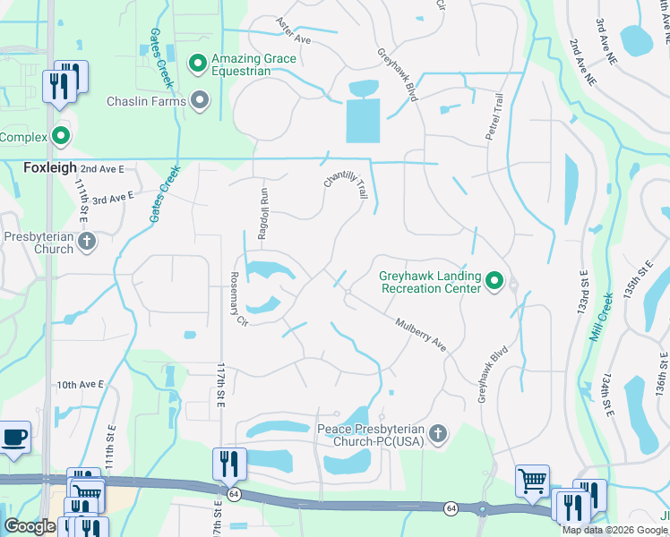 map of restaurants, bars, coffee shops, grocery stores, and more near 550 Chantilly Trail in Bradenton