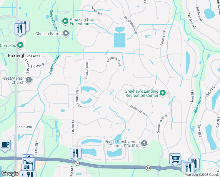 map of restaurants, bars, coffee shops, grocery stores, and more near 550 Chantilly Trail in Bradenton